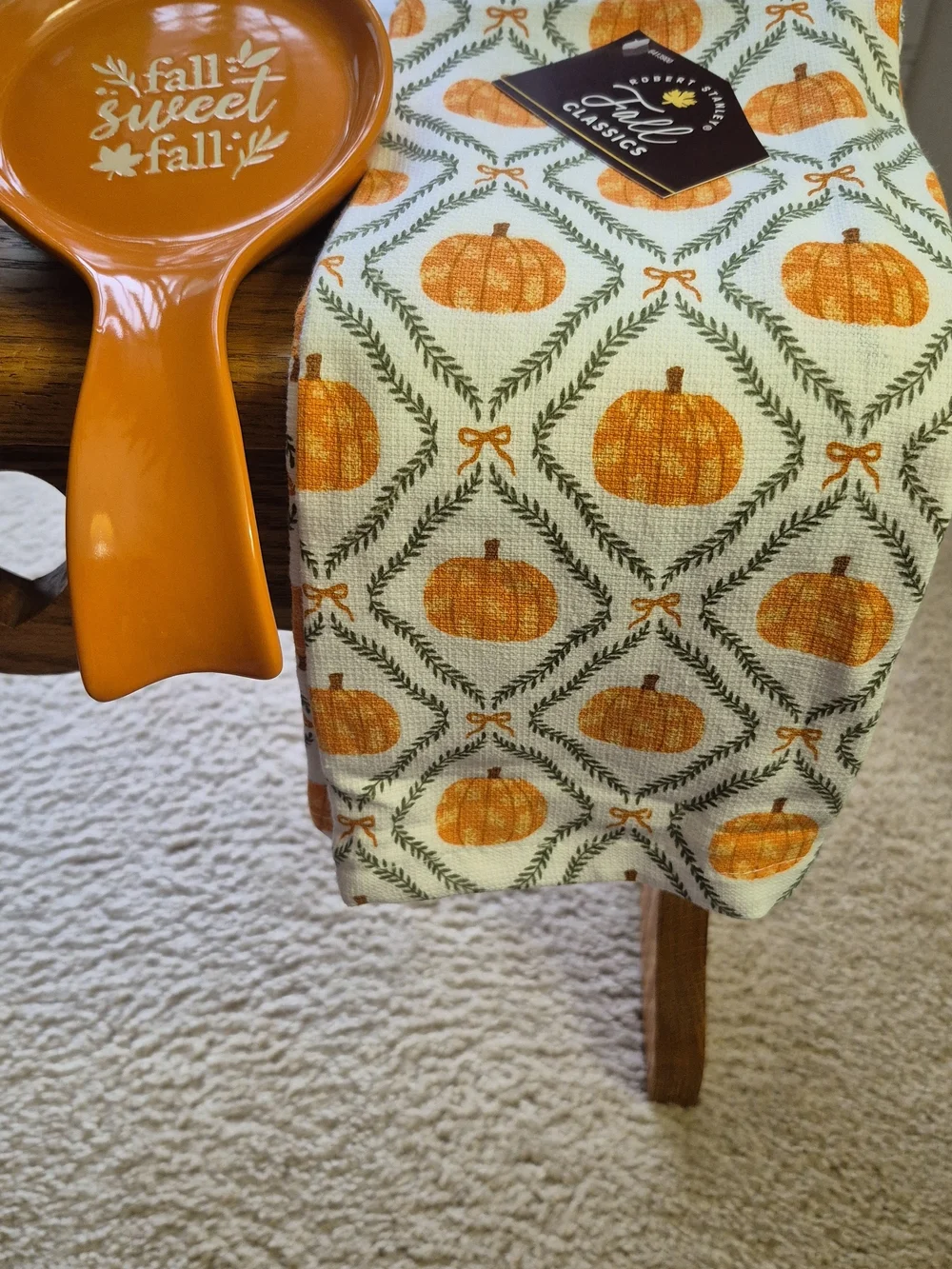 Fall Classics Pumpkin Kitchen Towels (Set Of 2) & Orange Spoon Rest -